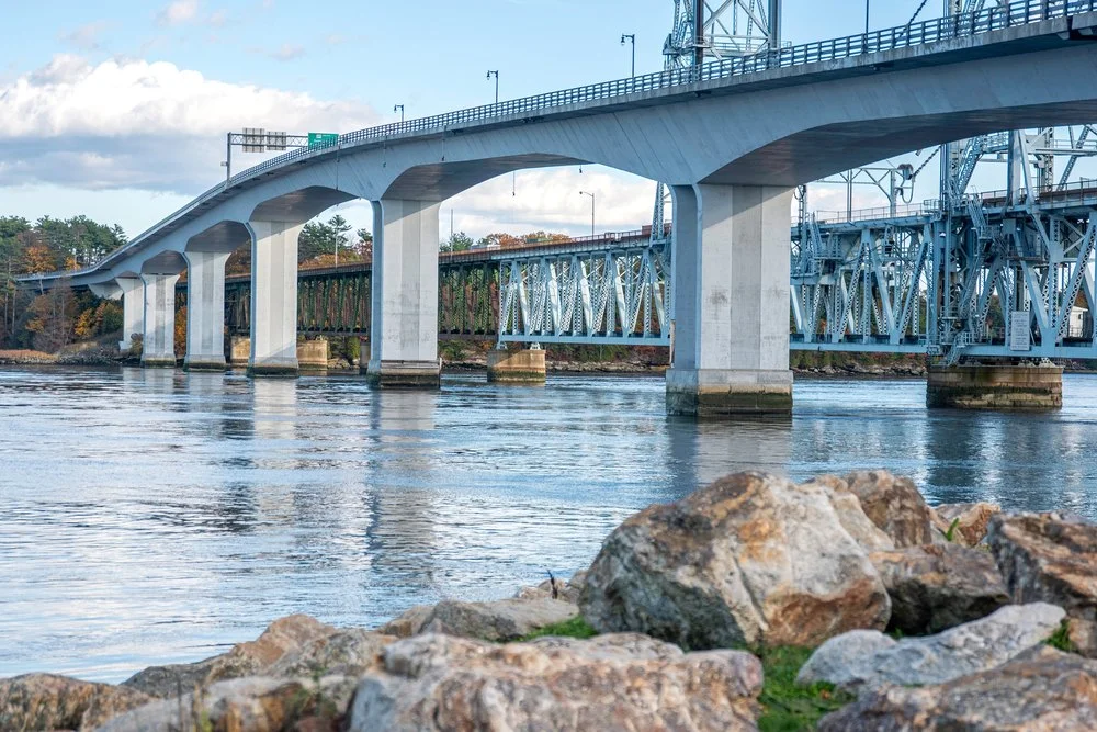 View of a bridge over the Kennebec River in Bath, Maine.